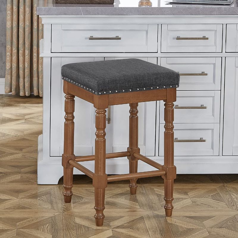 Photo 1 of 24KF 26 Inch Counter Height Bar Stools for Kitchen Counter Modern Upholstered Barstool Countertop Saddle Chair Island Stool ?Solid Wood Bar Stool with Padded Seating Set of 1-Dark Gray
