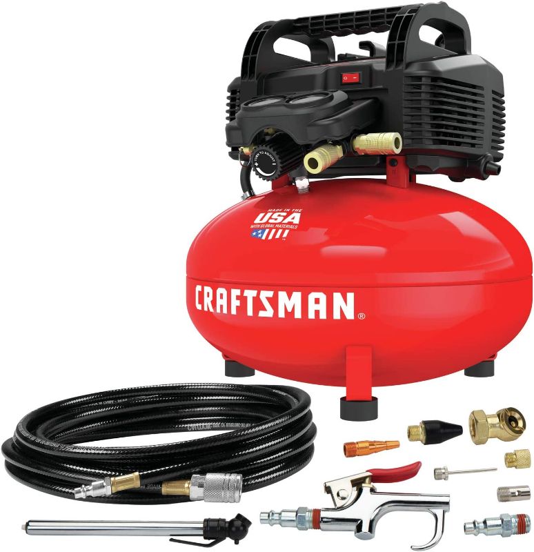 Photo 1 of CRAFTSMAN Air Compressor, 6 Gallon, Pancake, Oil-Free with 13 Piece Accessory Kit 