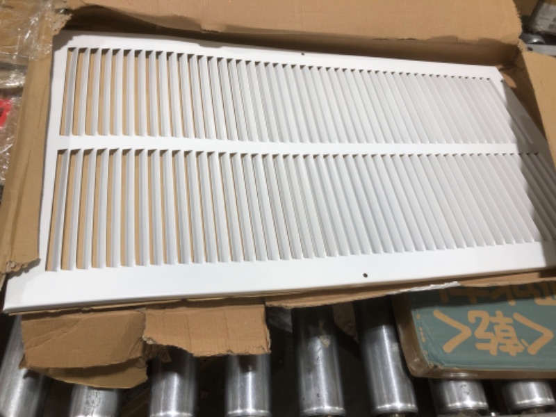 Photo 2 of 12" X 24" Steel Return Air Filter Grille for 1" Filter - Easy Plastic Tabs for Removable Face/Door - HVAC DUCT COVER - Flat Stamped Face -White [Outer Dimensions: 13.75w X 25.75h]