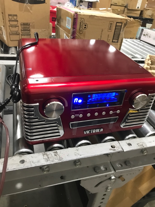 Photo 2 of Victrola 50's Retro Bluetooth Record Player & Multimedia Center with Built-in Speakers - 3-Speed Turntable, CD Player, AM/FM Radio | Vinyl to MP3 Recording | Wireless Music Streaming | Red Red Record Player