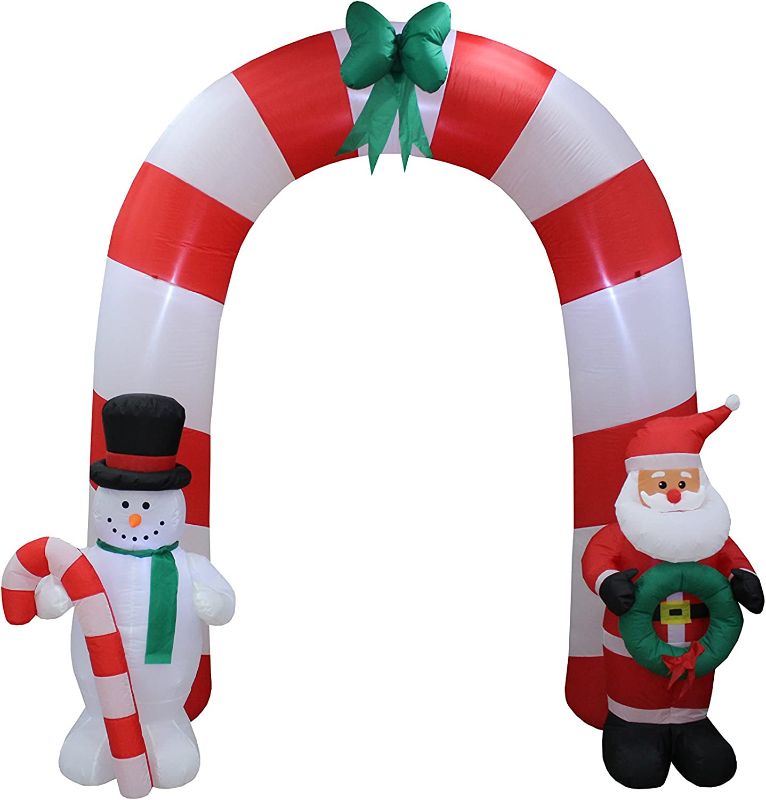 Photo 1 of 8 Foot Tall Lighted Christmas Inflatable Archway Arch with Santa Claus and Snowman Cute Indoor Outdoor Garden Yard Party LED Lights Prop Decoration
