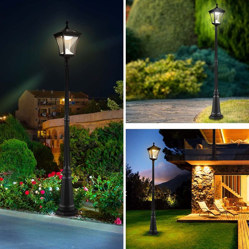 Photo 1 of 84.6" Solar Lamp Post Lights Outdoor,120LM Solar Powered Pole Lights Outside, 3 Different Light Modes Dusk to Dawn Outdoor Street Light for Backyard Patio Garden Driveway Pathway
