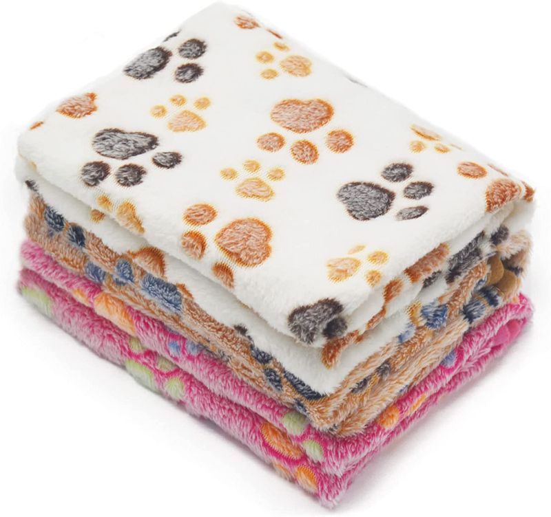Photo 1 of 1 Pack 3 Puppy Blankets Super Soft Warm Sleep Mat Paw Print Blanket Fluffy Premium Fleece Pet Blanket Flannel Throw Dog Blankets for Small Dogs Puppy Cat ,Medium (29"x20")
