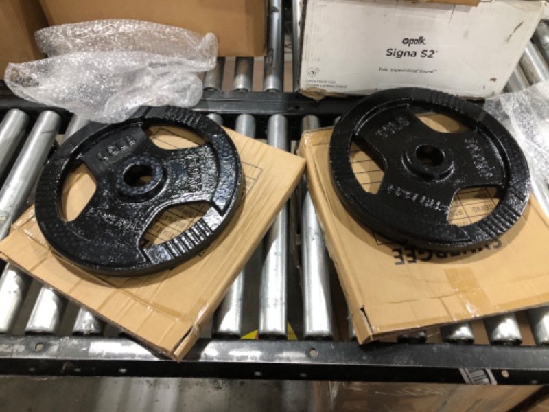 Photo 3 of Synergee Cast Iron Weight Plates with 2” Opening for Bodybuilding, Olympic & Power Lifting Workouts. Metal Weight Plates Sold in Singles, Pairs & Sets. Available from 2.5 to 45 Pounds. j) 35 lbs (Pair)