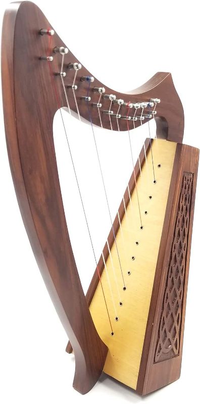 Photo 1 of 12 Strings Harp Irish Celtic Highland Solid Rosewood Naturl shape Nylon Lever Tuning Key Extra Set included 18" inches tall Roseback
