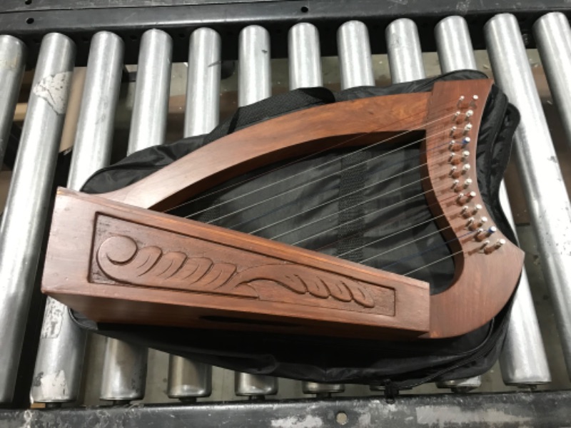 Photo 2 of 12 Strings Harp Irish Celtic Highland Solid Rosewood Naturl shape Nylon Lever Tuning Key Extra Set included 18" inches tall Roseback
