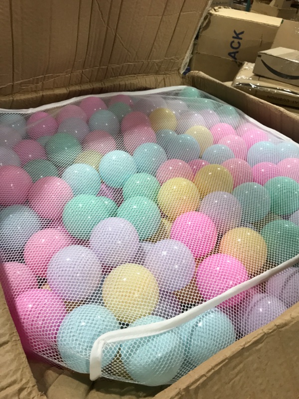 Photo 2 of Amazon Basics BPA Free Crush-Proof Plastic Ball Pit Balls with Storage Bag, Toddlers Kids 12+ Months, 6 Pastel Colors - Pack of 1000 6 Pastel Colors 1,000 Balls