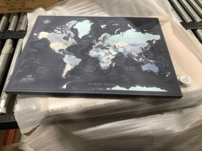 Photo 2 of Travel Map of World With Pins Canvas - Detailed World Map Pin Board - World Travel Map Push Pin | 32 x 24 32 x 24 Grey