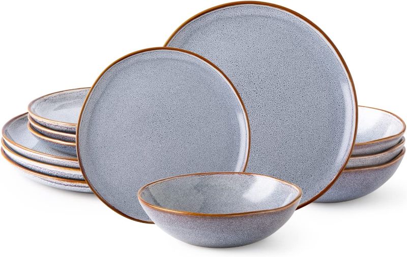 Photo 1 of AmorArc Ceramic Dinnerware Sets,Handmade Reactive Glaze Plates and Bowls Set,Highly Chip and Crack Resistant | Dishwasher & Microwave Safe,Service for 4 (12pc) 