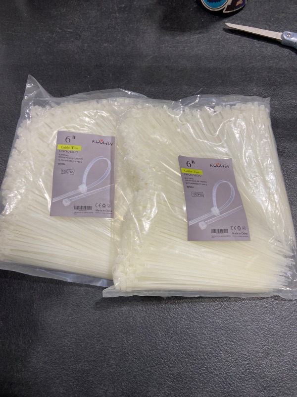 Photo 2 of 1000 Pack 6 Inch Bulk KOOWIN Nylon Plastic Cable Zip Ties Small Wire Wraps White
PACK OF 2 