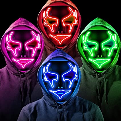 Photo 1 of 4 Pack Scary Halloween Mask Light up LED Skull Mask Glowing Masks with 3 Light Modes for Halloween Carnival
