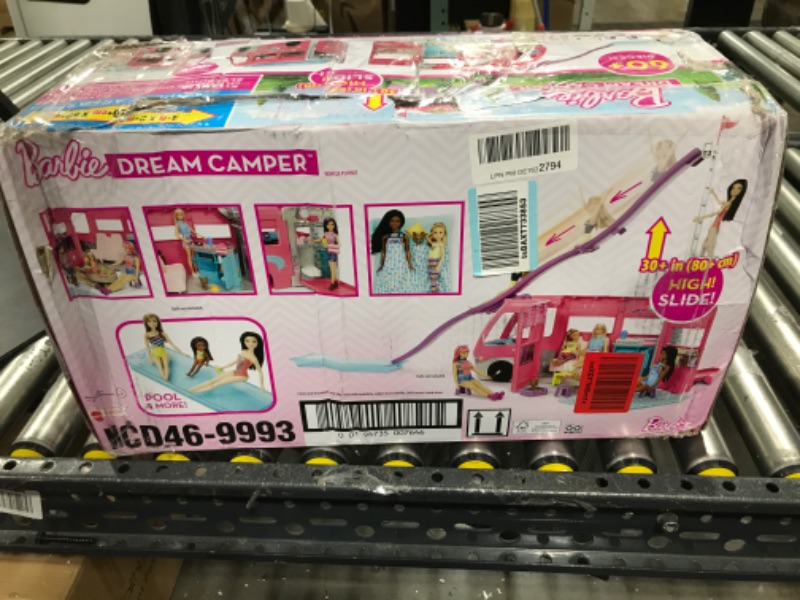 Photo 2 of Barbie Camper, DreamCamper Toy Playset with 60+ Barbie Accessories and Furniture Pieces, 7 Play Areas Including Pool and Slide