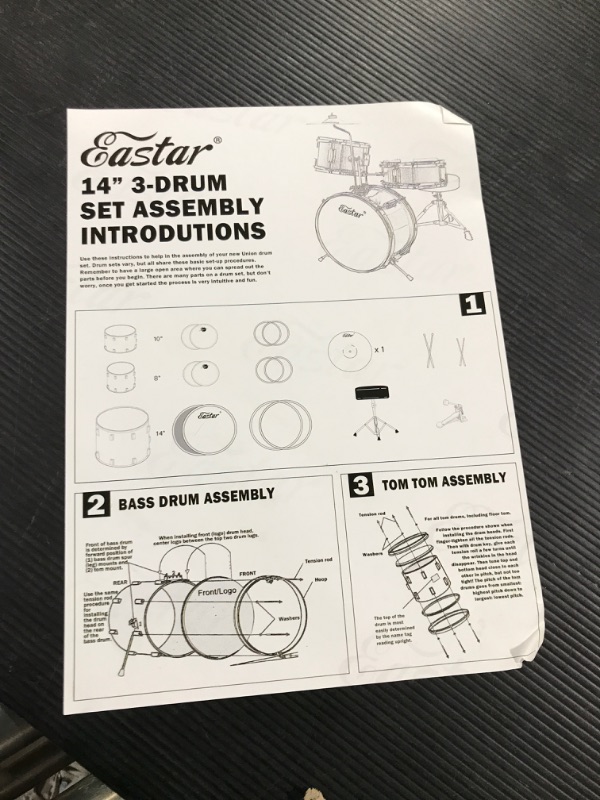 Photo 8 of Eastar Drum Set for Kids Beginners - Junior 3 Piece Drum Kit, 14'' Drums with Bass, Tom, Snare Drum, Adjustable Throne, Cymbal, Pedal & 2 Pairs of Drumsticks (Metallic Black)
Item Dimensions LxWxH	18.9 x 16.14 x 13.78 inches