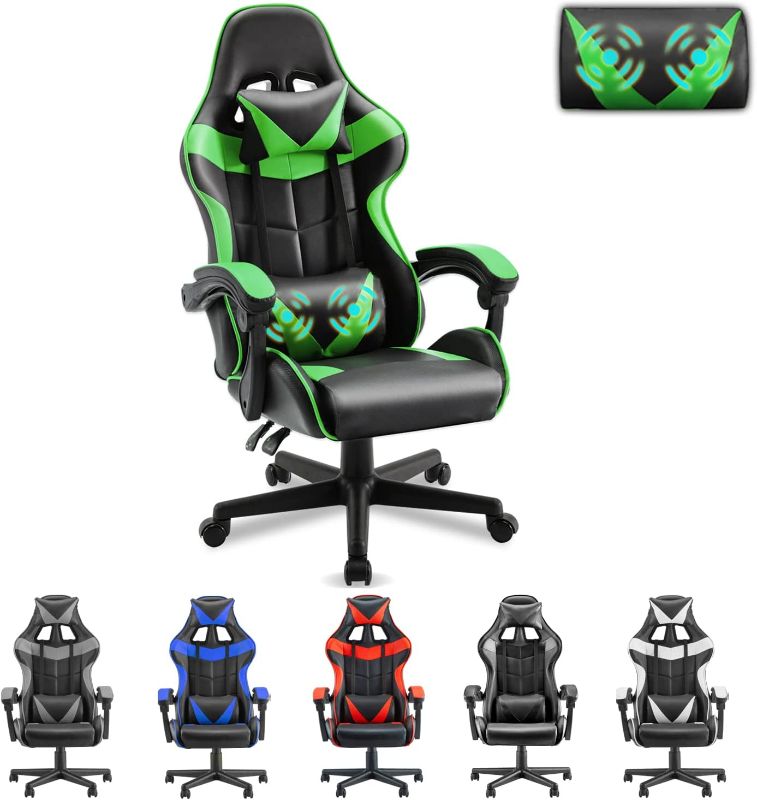 Photo 1 of Soontrans Green Gaming Chair with Massage,Racing Gamer Chair for Teens, Ergonomic Game Chair with Adjustable Headrest and Lumbar Support (Jungle Green)
