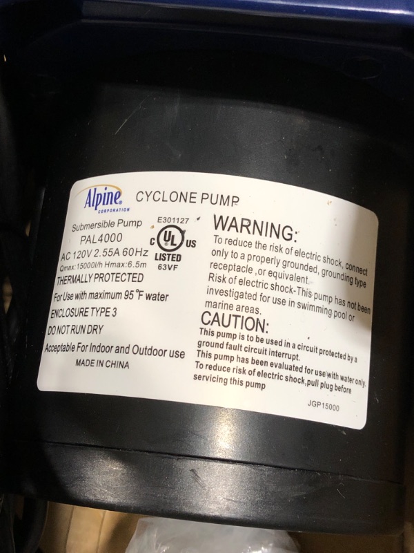 Photo 3 of Alpine Corporation 4000 GPH Cyclone Pump for Ponds, Fountains, Waterfalls, and Water Circulation