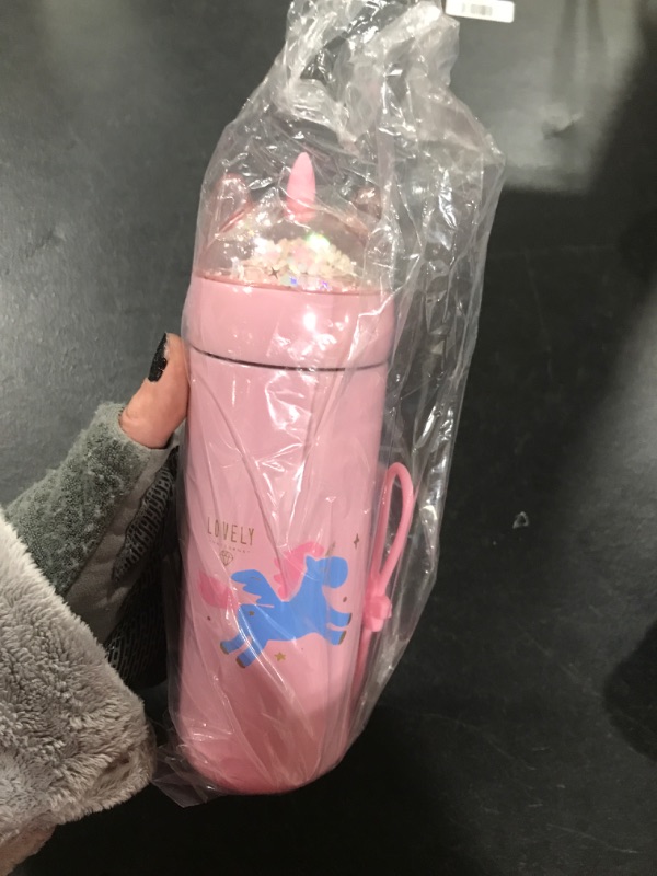 Photo 2 of 12 Oz UNICORN GLITTER 18/8 Stainless Steel Double Wall Vacuum Insulated Kids Water Bottle - Leak Proof with BPA FREE Multi-Color Sparkling Glitter Top (Unicorn Pink)