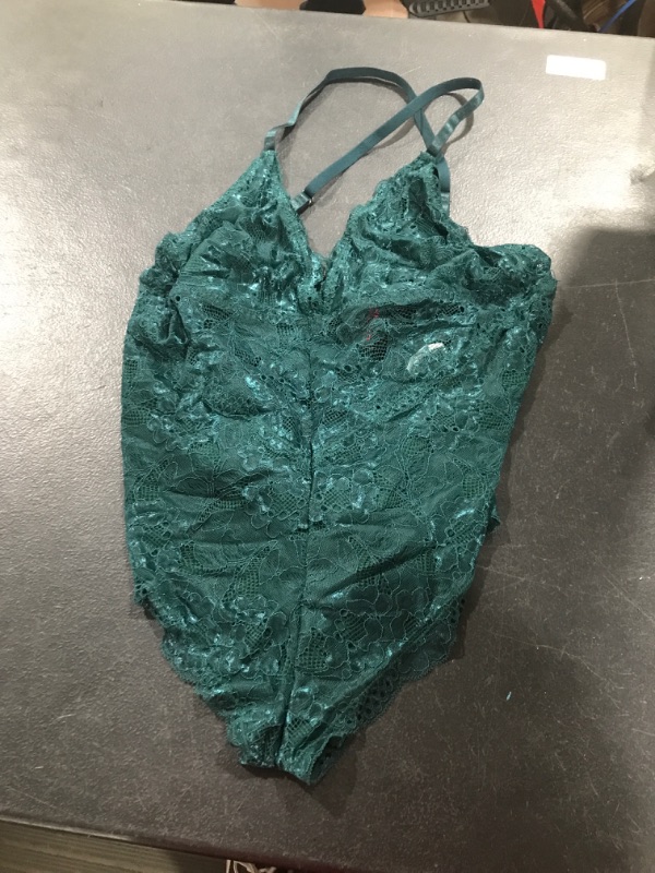 Photo 1 of Avidlove Women Snap Crotch Lingerie Sexy Lace Bodysuit Deep V Teddy One Piece Lace Babydoll Large Green-(with Snap Crotch)