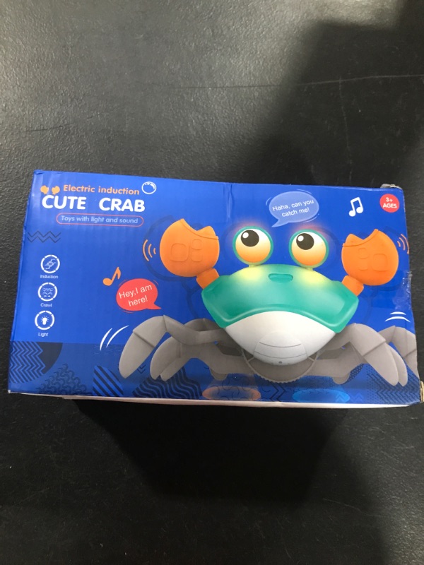Photo 2 of Crawling Crab Baby Toy with Music and LED Light up,Tummy Time Moving Walking Crab Toys with Sensing Auto Avoidance,Toddler Interactive Learning Development Toy,Rechargeable Battery Crab:green