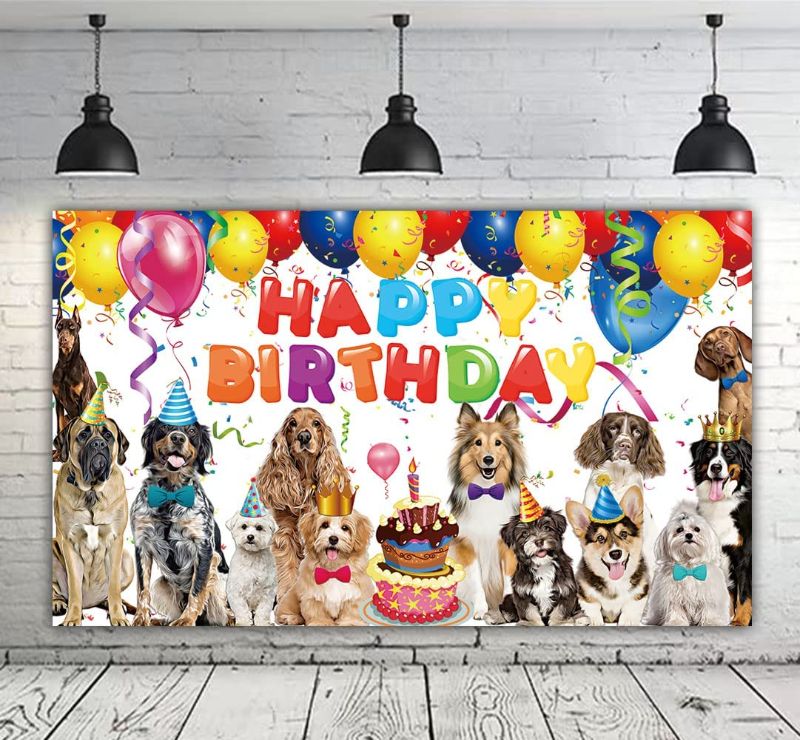 Photo 1 of 6 X 3.6ft Dog Happy Birthday Backdrop Dog Birthday Sign Banner Puppy Dog Birthday Photography Background Dog Owner Birthday Decoration Party Supplies Wall Decor Room Decor 