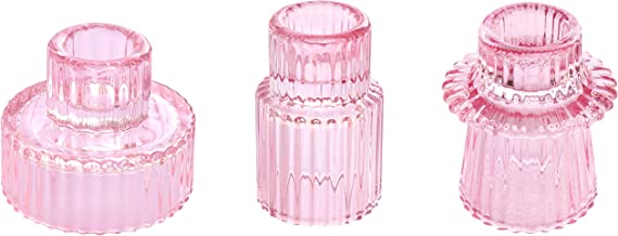 Photo 1 of  Pink Candlestick Holders Set of 3 Glass Candle Holders for Taper Candles, Pillar Candles and Tealight Candles