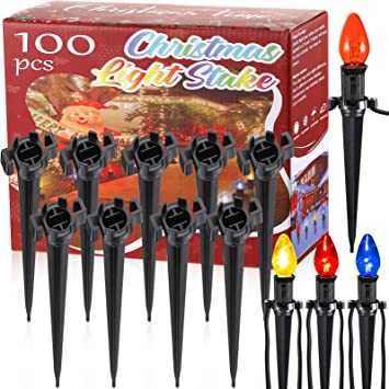 Photo 1 of 4.5 Inch Christmas Light Stakes Plastic Yard Stakes for C7 C9 Outdoor Universal Lawn Stakes Replacement Holiday Lights Stakes for Christmas Lights Holders on Yards Pathways(Black, 100 Pcs)
