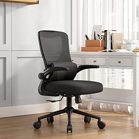 Photo 1 of Office Chair Height-Adjustable Ergonomic Desk Chair with Self-Adaptive Lumbar Support, Breathable Mesh Computer Chair High Back Swivel Task Chair with Flip-up Armrests - Black https://a.co/d/1H5WPJ