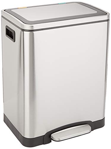 Photo 1 of Amazon Basics 30L Dual Bin Soft-Close Trash can with Foot Pedal - 15 Liter Bins, Stainless Steel
