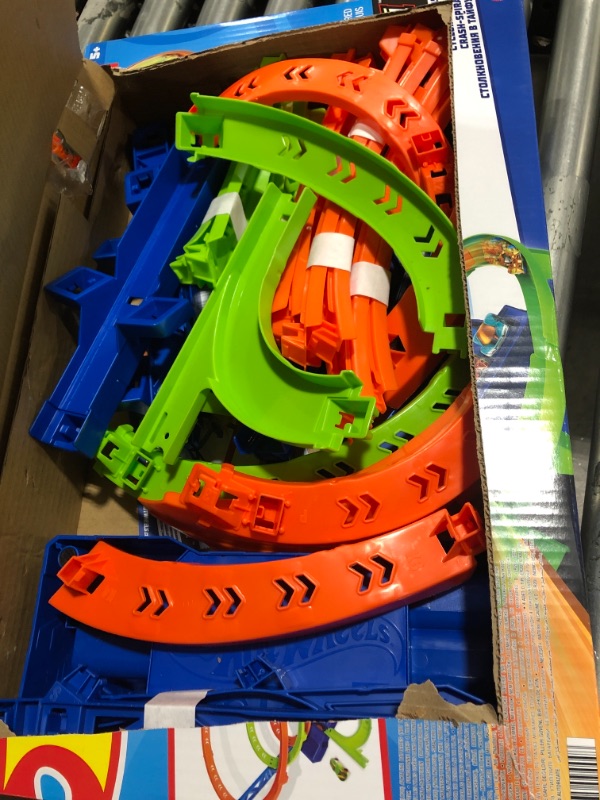 Photo 2 of ?Hot Wheels Track Set and 1:64 Scale Toy Car, 29" Tall Track with Motorized Booster for Fast Racing, Action Spiral Speed Crash Playset???? 