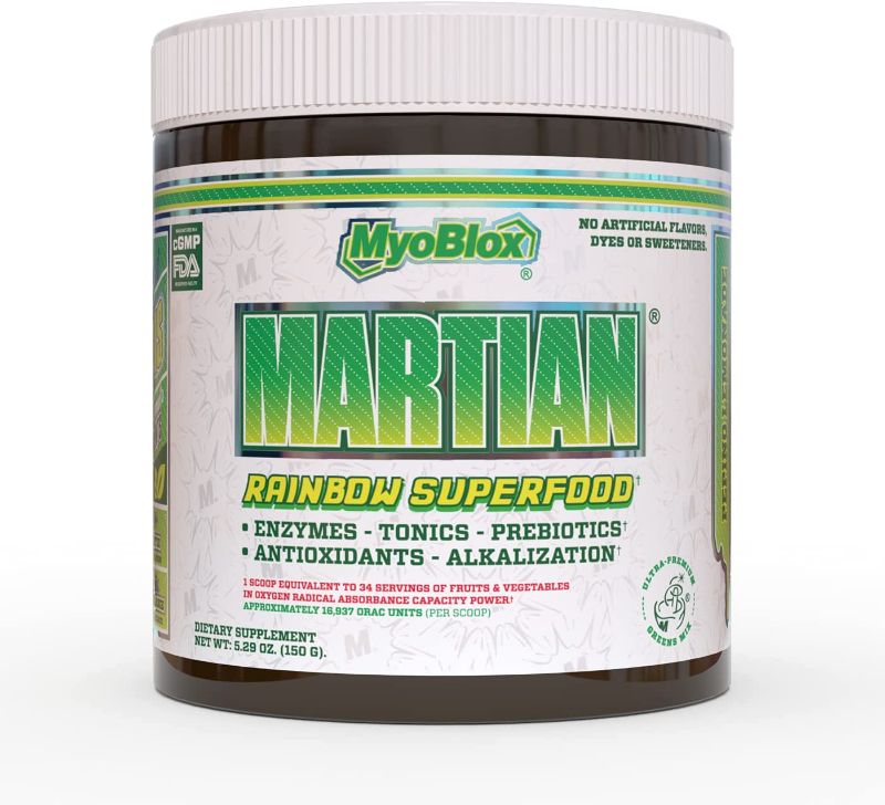 Photo 1 of MyoBlox Martian - Greens Superfood Powder - Spirulina & Chlorella - Immune, Detox & Probiotic Prebiotic - Vegan, Non-GMO, & Keto Friendly - Pepino Lemonade - 5.29 oz EXP 08.23