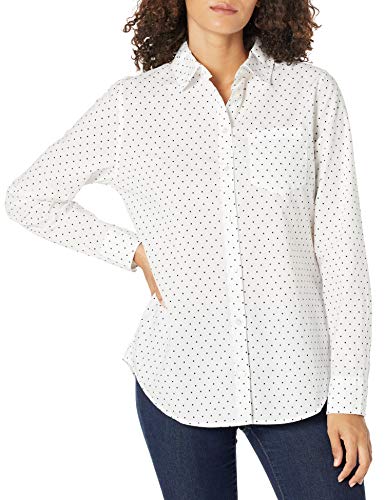 Photo 1 of Amazon Essentials Women's Classic-Fit Long-Sleeve Button-Down Poplin Shirt, White, Dots, Large