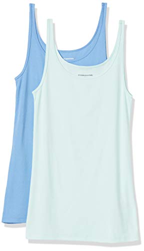Photo 1 of Amazon Essentials Women's Slim-Fit Thin Strap Tank, Pack of 2, Aqua Blue/French Blue, X-Small