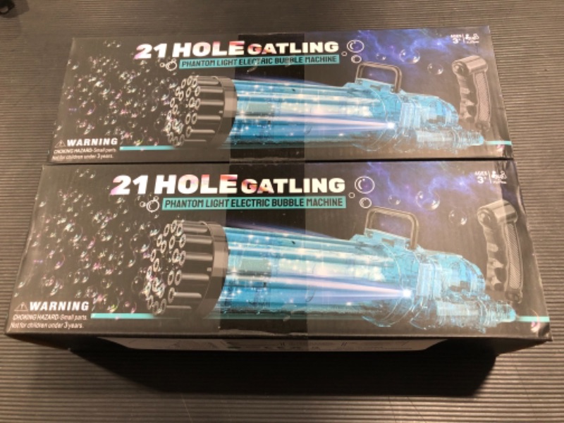 Photo 1 of 2Pcs 21 Hole Bubble Gun with Bubble Solution for Kids That Can Make Massive Bubbles, Electronic Automatic Bubble Blower with Lights,as Summer Gifts for 3 4 5 6 7 8 9 10 Year Old Boys Girls Toddler 