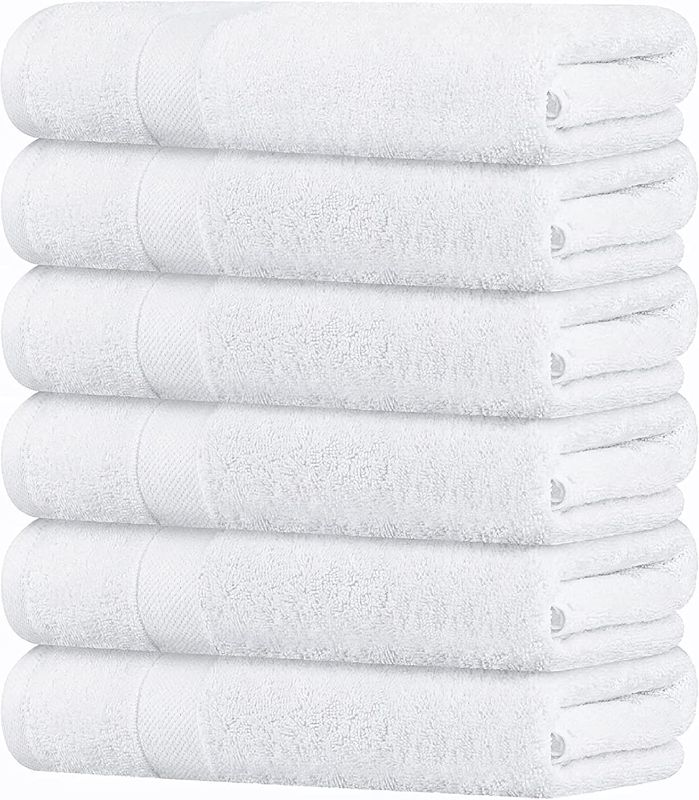 Photo 1 of 6 Pack Bath Towel Set, 100% Ring Spun Cotton (24 x 48 Inches) Medium Lightweight and Highly Absorbent Quick Drying Towels, Premium Towels for Hotel, Spa and Bathroom (White) 