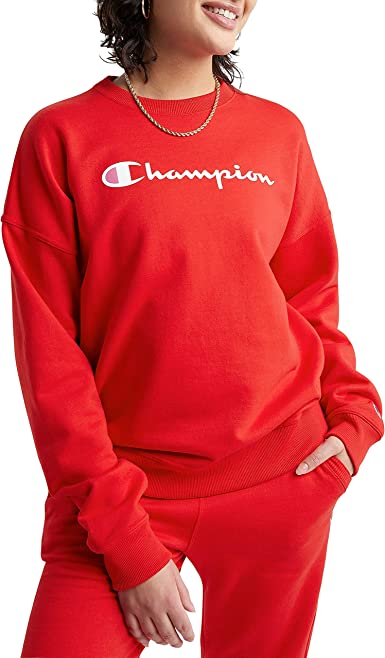 Photo 1 of Champion Women's Crewneck Sweatshirt,Powerblend Relaxed Crew Sweatshirt for Women, Script,Best Pullover Sweatshirts for Women SIZE XL