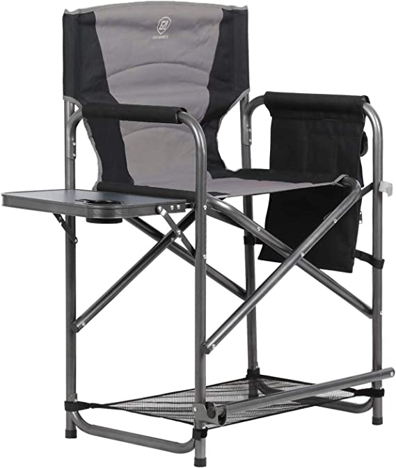 Photo 1 of EVER ADVANCED Medium Tall Directors Chair Foldable Makeup Artist Chair Bar Height with Side Table Cup Holder and Storage Bag Footrest, Supports 350LBS (Grey, Seat Height: 23.2 inches)
