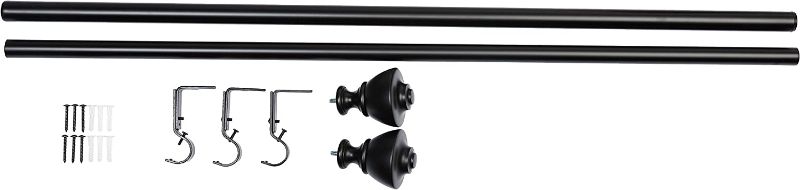 Photo 1 of Amazon Basics 1-Inch Wall Curtain Rod with Urn Finials, 36 to 72 Inch, Black

