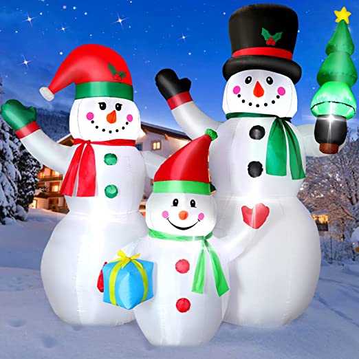 Photo 1 of 7FT Large Christmas Inflatables Snowman Family Outdoor Decorations Blow Up Yard Decor Snow Man Built-in Bright LED Lights with Christmas Tree & Gift Box for Xmas Holiday Party Garden Patio Lawn Indoor
