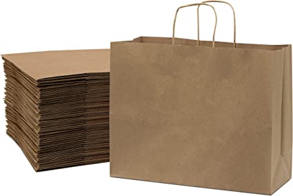 Photo 1 of 16x6x12 Inch 100 Pack Brown Paper Bags with Handles, Large Gift Bags, Kraft Shopping Bags in Bulk for Boutiques, Small Business, Retail Stores, Gifts & Merchandise