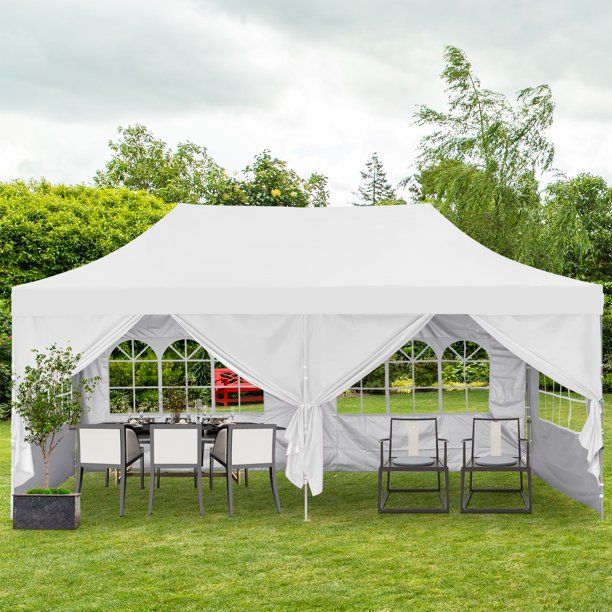 Photo 1 of Ainfox 10x20 Ft Pop up Canopy Tent, Party Heavy Duty Instant Gazebo with 4 Removable Sidewalls?4 Transparent Windows and 2 Zipper Doors (White)