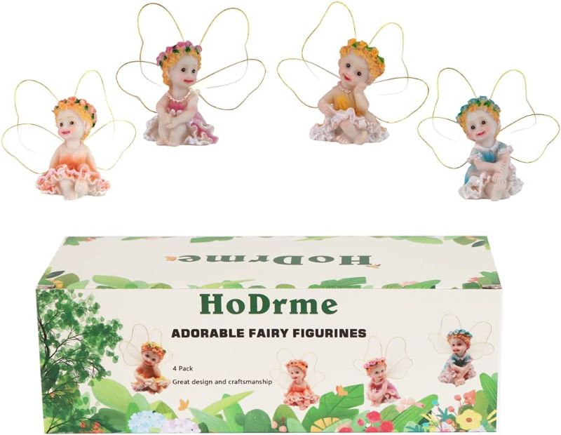 Photo 1 of 4 Pieces Fairy Garden Figurines Ornaments-Miniature Hand Painted Collectible Sitting Fairies for House Office Outdoor Decor