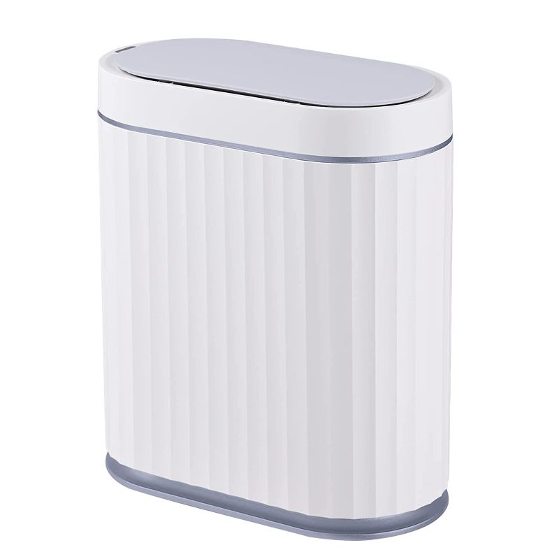 Photo 1 of ELPHECO Bathroom Motion Sensor Trash can 2 Gallon Automatic Garbage Can, 10 L Slim Plastic Smart Trash Can with Lid, Waterproof Intelligent Trash Bin for Bedroom, Bathroom, Kitchen, Office