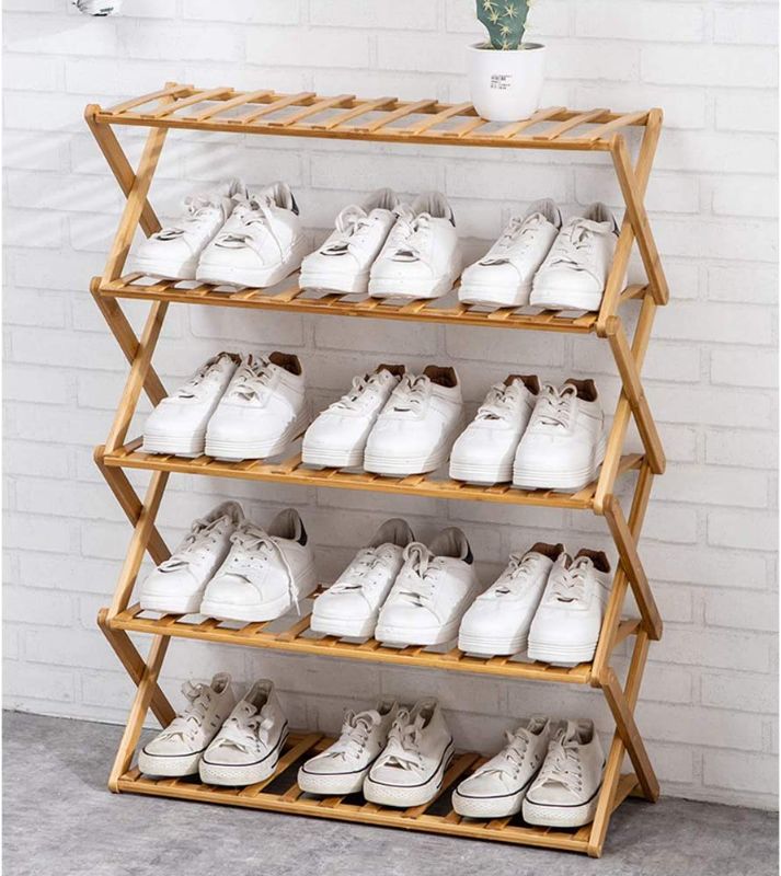 Photo 1 of Goasis Lawn GL Bamboo 5-Tier Shoe Shelf Foldable Bamboo Shoe Rack Multifunctional Free Standing Shoe Shelf Storage Organizer
