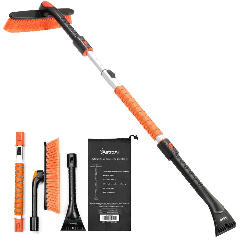 Photo 1 of AstroAI 47.2" Ice Scraper and Extendable Snow Brush for Car Windshield with Foam Grip and 360° Pivoting Brush Head for Christmas Car Auto Truck SUV(Orange) https://a.co/d/bwPkVS9