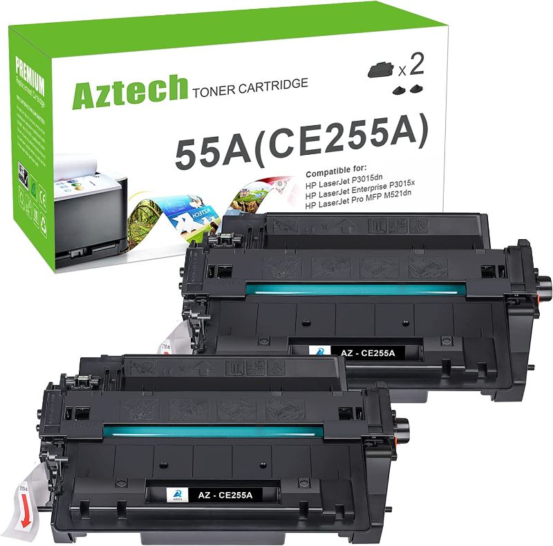 Photo 1 of Aztech Compatible Toner Cartridge Replacement for HP 55A 55X CE255A CE255X Toner for HP Laserjet P3015 P3015dn P3015x HP Laserjet Pro 500 MFP M521dn M521dw M521 M525 Toner Printer (Black, 2-Pack) 