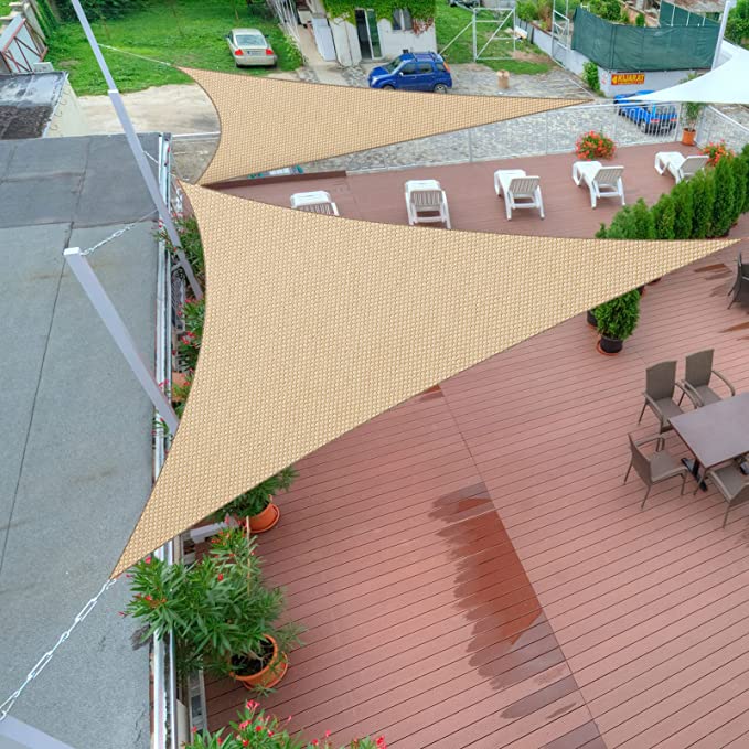 Photo 1 of 2 Pack Triangle Sun Shade Sail Canopy 10 x 10 Ft Sail Canopy UV Block for Outdoor Patio Garden Backyard Lawn (Beige)