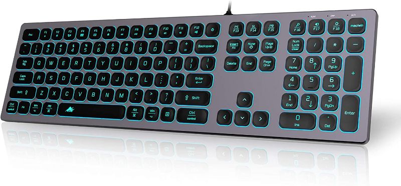 Photo 1 of POWZAN Aluminum Quiet Wired Keyboard Backlit- Slim Chiclet Keyboard Compatible with Apple iMac, MacBook, Mac and PC, USB Keyboard Numeric Keypad RGB Lighted Key - Space Gray
