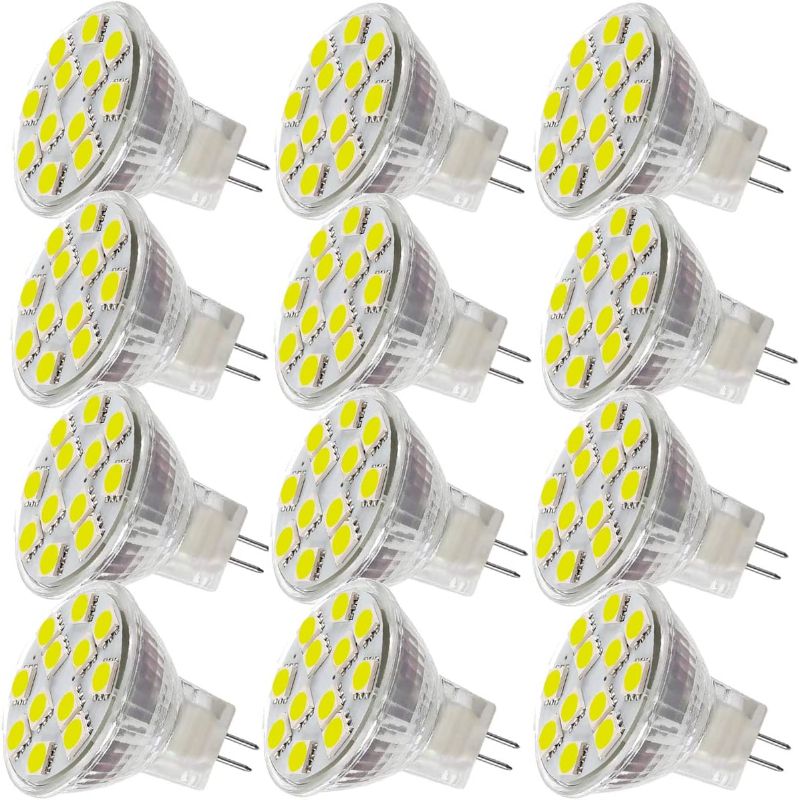 Photo 1 of SANSUN 2.4W LED MR11 Light Bulbs, 12v 20w Halogen Replacement, G4/GU4/GZ4 Bi-Pin Base, Daylight White 4000K, Non-Dimmable, (Pack of 12)