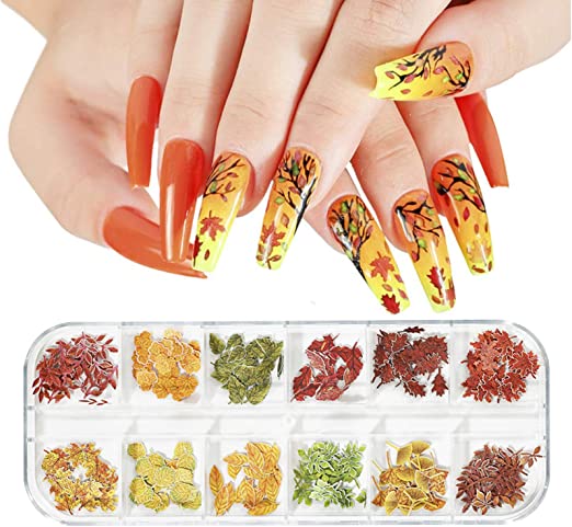 Photo 1 of 4 packs of MiaoWu Leaf Nail Sequins Fall Maple Leaves Nail Glitter(not self-adhesive not stickers) DIY Holographic 3D Nail Art Sticker Wood Pulp Flakes for Nail Art Decoration Colorful 12 Styles Decor for Autumn Nail Art DIY Decoration
