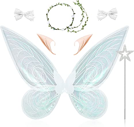 Photo 1 of GLAHORSE 7PCS Fairy Wings Dress Up,Sparkling Sheer Wings Butterfly Fairy Halloween Costume Angel Wings for Kids Girls Women