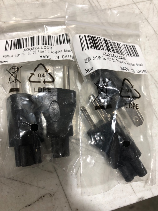 Photo 2 of 2-QIUCABLE IEC C5 To NEMA 5-15P Adapter,5-15P AC Plug Adapter,IEC 60320/320 Female Socket Power Converter,Us 3Pin Male 3 Pole Plastic Adapter Black(2pack- so 4 total)